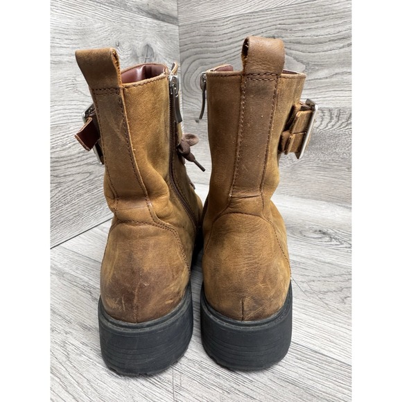 Women’s Brown Leather Lace-Up Buckle Boots - Picture 6 of 11